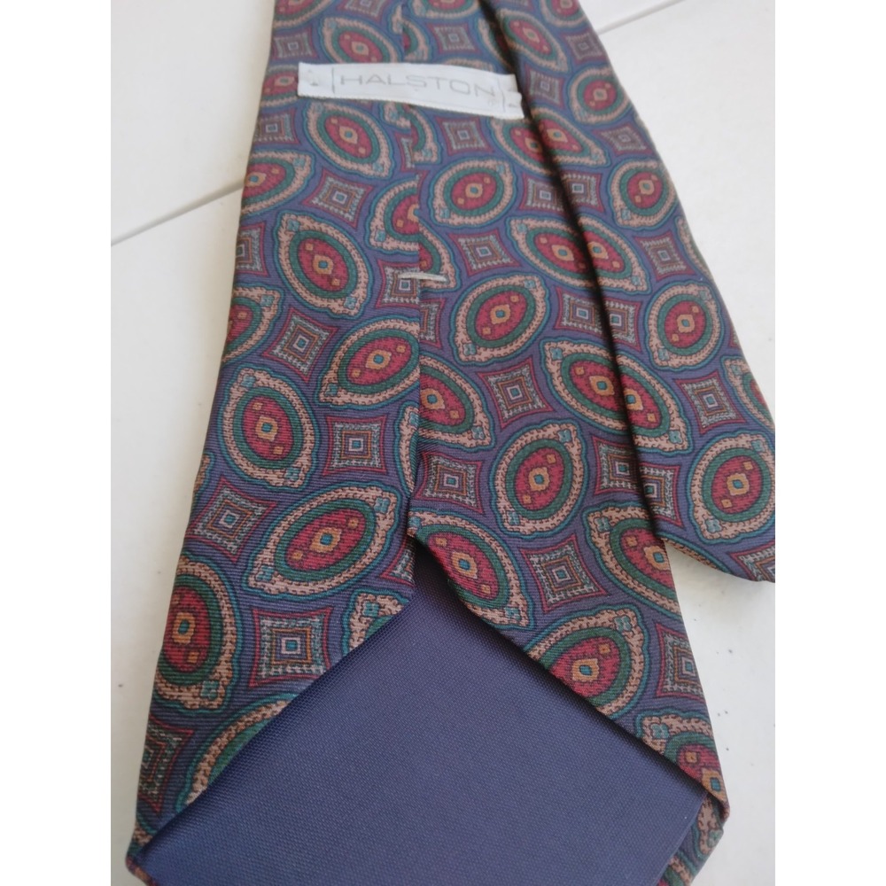 Vintage Halston III Necktie Men's Tie Italian Silk geometric Pattern Blue